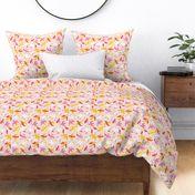 Cute Abstract Birds Pink Red Yellow