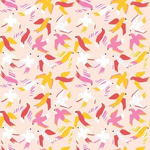 Cute Abstract Birds Pink Red Yellow