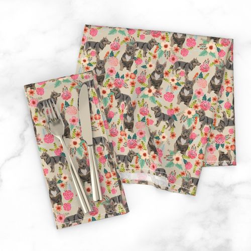 swedish vallhund fabric - dog floral design - tan