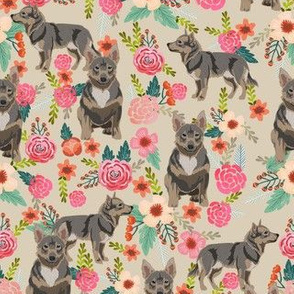 swedish vallhund fabric - dog floral design - tan