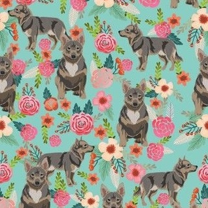 swedish vallhund fabric - dog floral design - mint