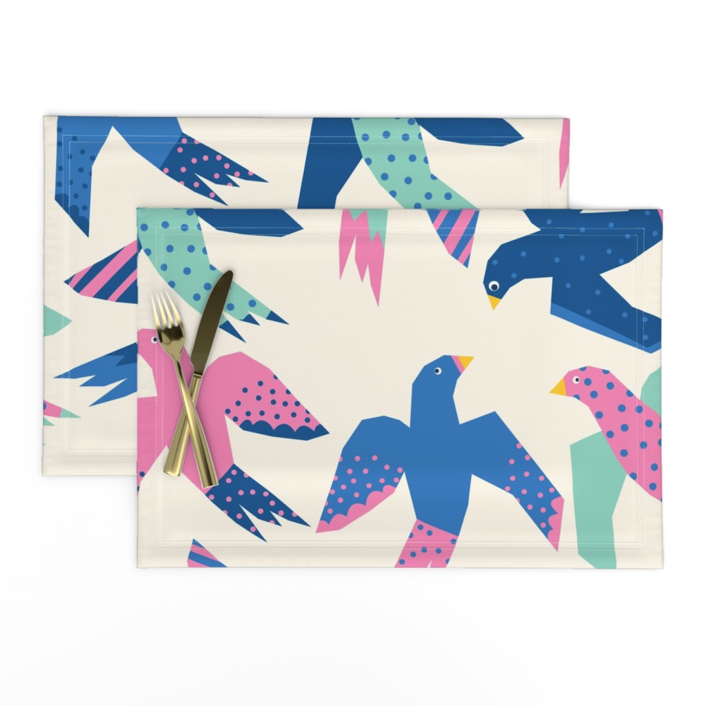 Flying Birds Collage Teal Pink Blue