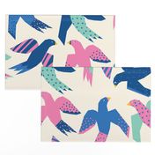 Flying Birds Collage Teal Pink Blue