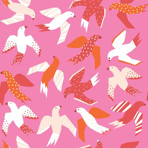 Birds Collage Pink Orange