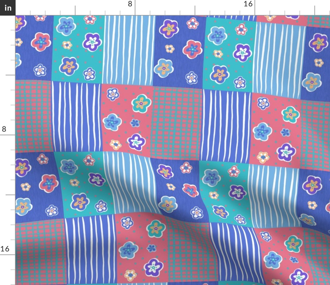 funky flower quilt-blue coral