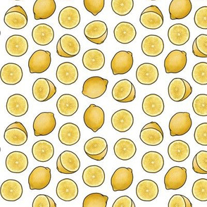 Lemon yellow citrus halves on white