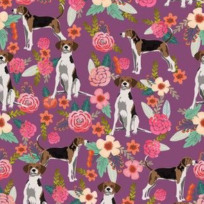 treeing walker coonhound floral fabric - purple