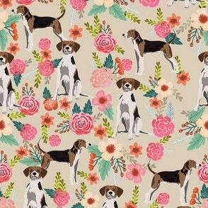 treeing walker coonhound floral fabric - tan
