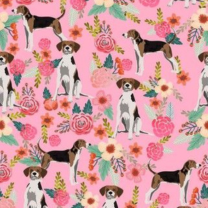 treeing walker coonhound floral fabric - pink