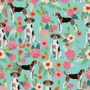 treeing walker coonhound floral fabric - mint