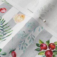 Christmas Berry floral on silver stripes