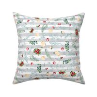 Christmas Berry floral on silver stripes