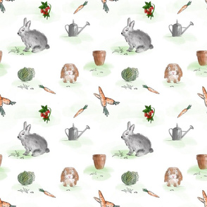 Cute bunnies in a garden pattern