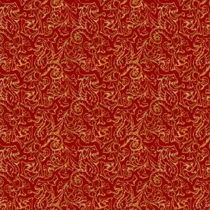 Here There Be Dragons ~ Gilt Gold on Royal Red Linen ~ Wee 