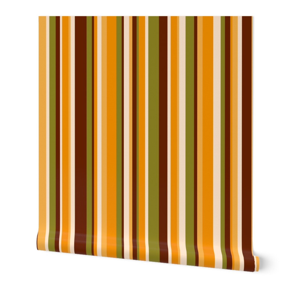 Retro 70s vertical stripes mix brown orange moss mid-century