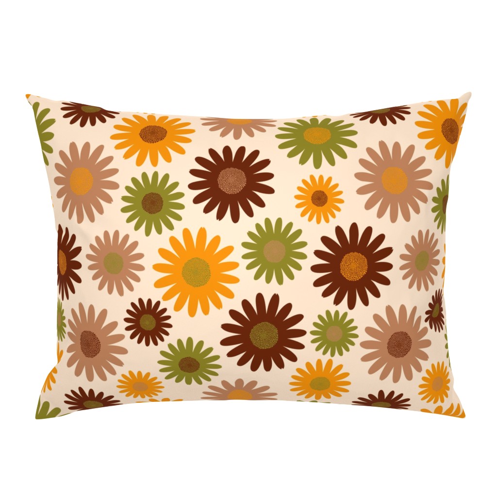 Retro 70s brown orange flowers blossoms mid-century modern