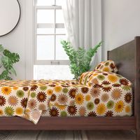 Retro 70s brown orange flowers blossoms mid-century modern