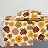 Retro 70s brown orange flowers blossoms mid-century modern