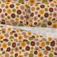 Retro 70s brown orange flowers blossoms mid-century modern