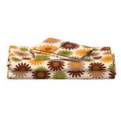 Retro 70s brown orange flowers blossoms mid-century modern