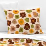 Retro 70s brown orange flowers blossoms mid-century modern