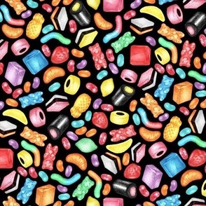 Rainbow Diet - a colorful assortment of hand-drawn candy on black