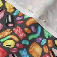 Rainbow Diet - a colorful assortment of hand-drawn candy on charcoal grey