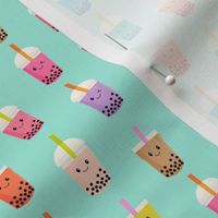 SMALL - Boba Tea fabric - boba fabric, kawaii fabric, cute fabric, food fabric, bubble tea fabric, bubble tea, kawaii food - mint