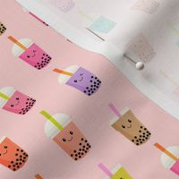 SMALL - Boba Tea fabric - boba fabric, kawaii fabric, cute fabric, food fabric, bubble tea fabric, bubble tea, kawaii food - light pink