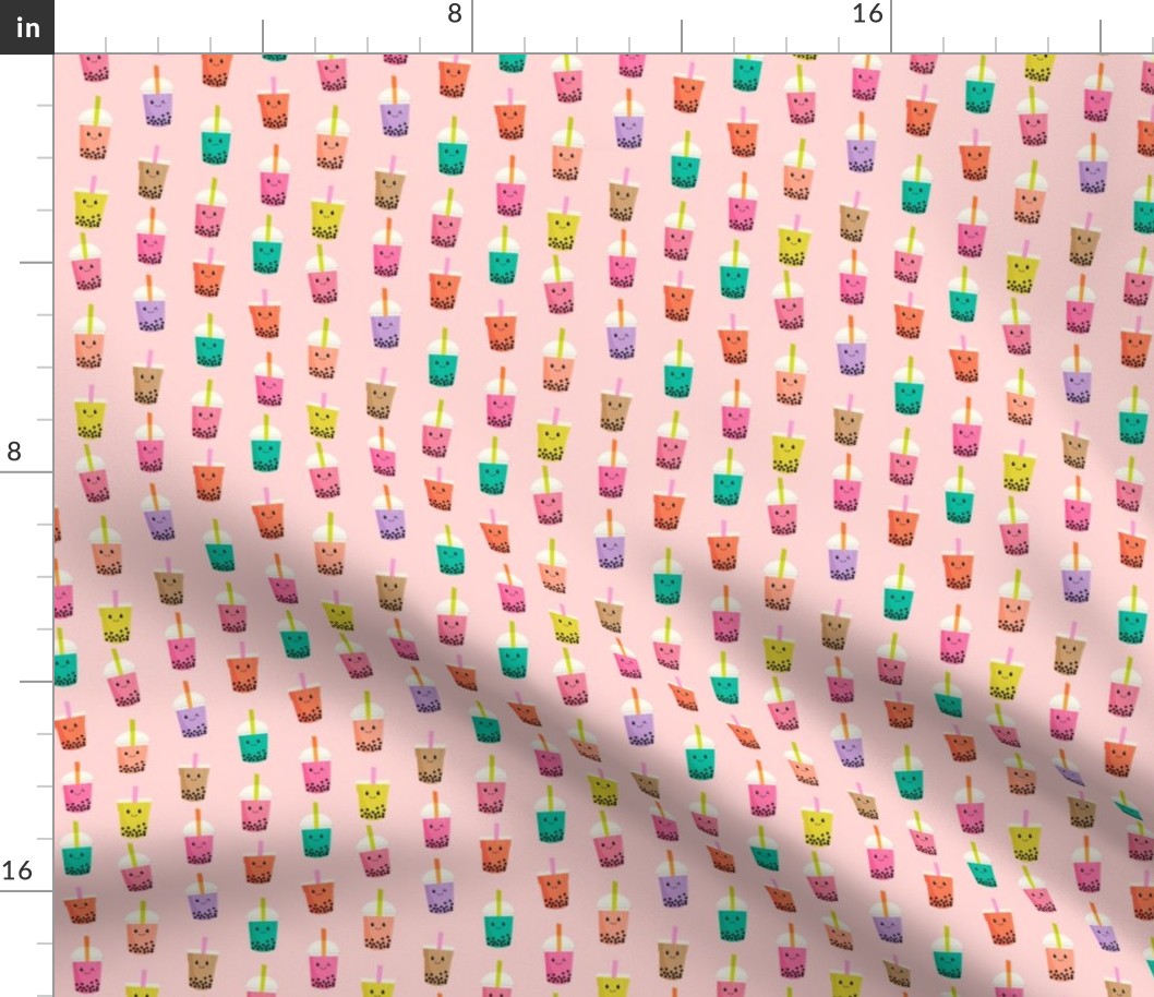 SMALL - Boba Tea fabric - boba fabric, kawaii fabric, cute fabric, food fabric, bubble tea fabric, bubble tea, kawaii food - light pink