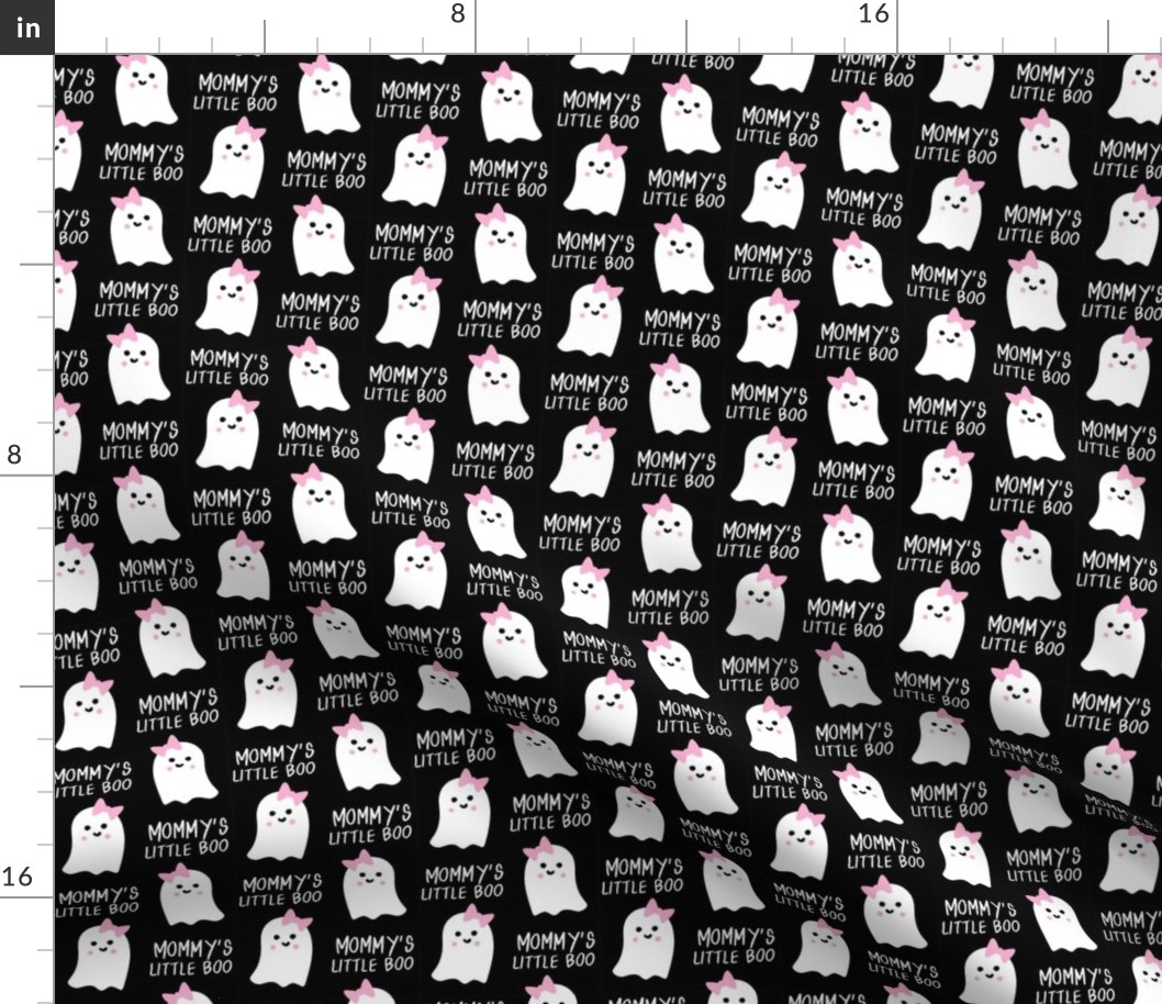 mommy's little boo halloween fabric - girl ghost - black and pink