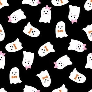 cute ghost fabric - halloween fabric - black and pink