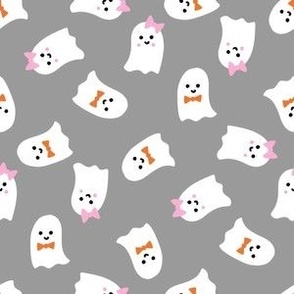 cute ghost fabric - halloween fabric - grey