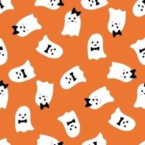 cute ghost fabric - halloween fabric - orange and black