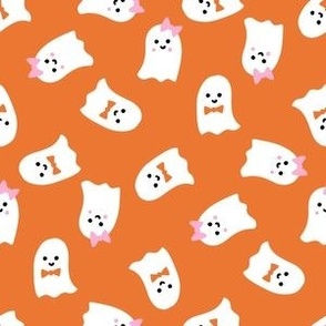 cute ghost fabric - halloween fabric - orange
