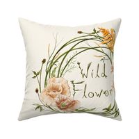 Wild flower pillow placement print fat quarter of 24 inches or larger , Cottagecore