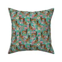 belgian malinois floral fabric - dog design - turquoise