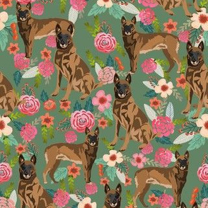belgian malinois floral fabric - dog design -green