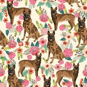 belgian malinois floral fabric - dog design -cream