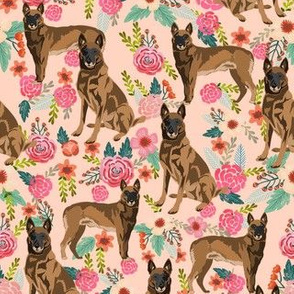 belgian malinois floral fabric - dog design - peach
