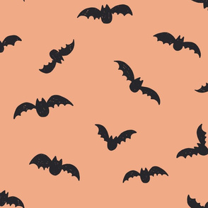 Medium // Halloween Black bats on bright peach