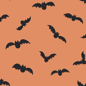 Medium // Halloween Black bats on dark peach