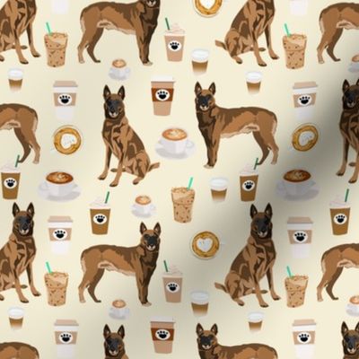 belgian malinois coffee fabric - cute dog design - cream