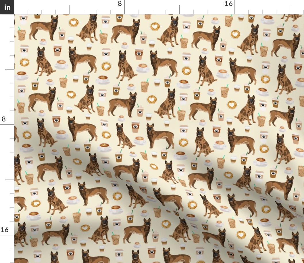 belgian malinois coffee fabric - cute dog design - cream