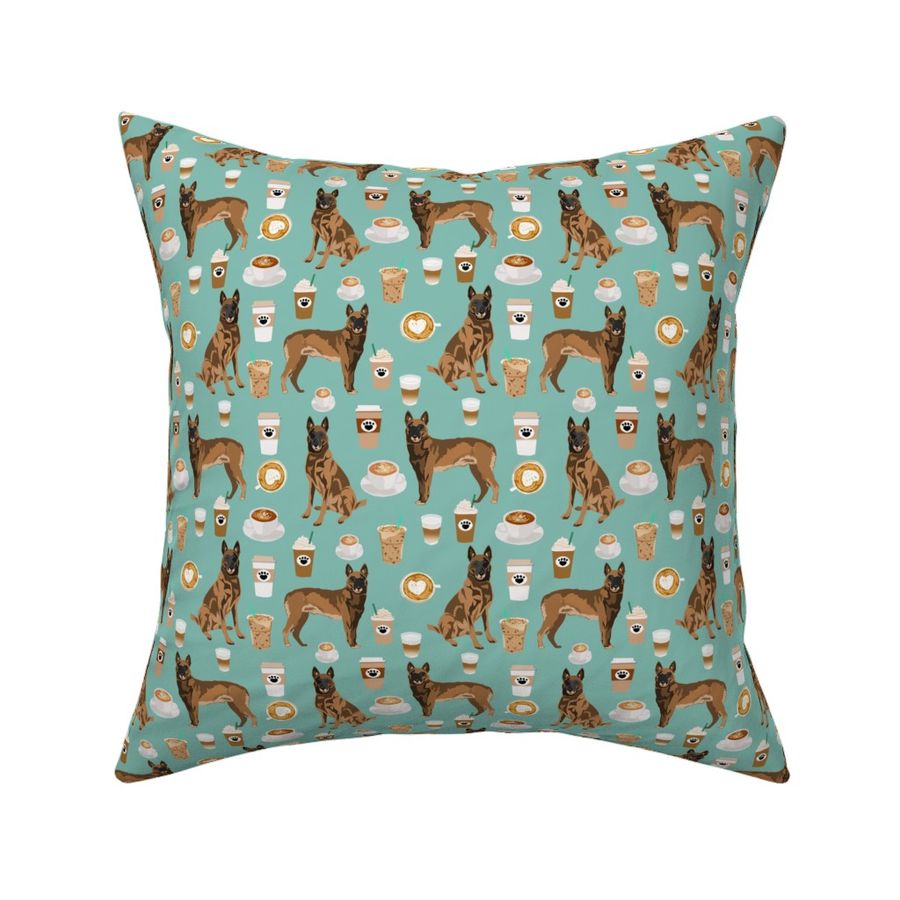 belgian malinois coffee fabric - cute dog design - blue