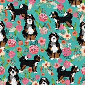 bernedoodle floral fabric - cute dog florals - turquoise