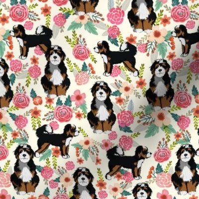 bernedoodle floral fabric - cute dog florals - cream