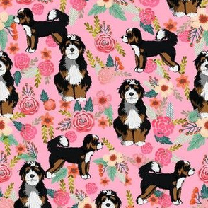 bernedoodle floral fabric - cute dog florals - pink