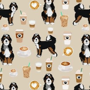 bernedoodle coffee fabric - cute dog design - tan