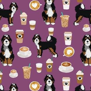 bernedoodle coffee fabric - cute dog design - purple